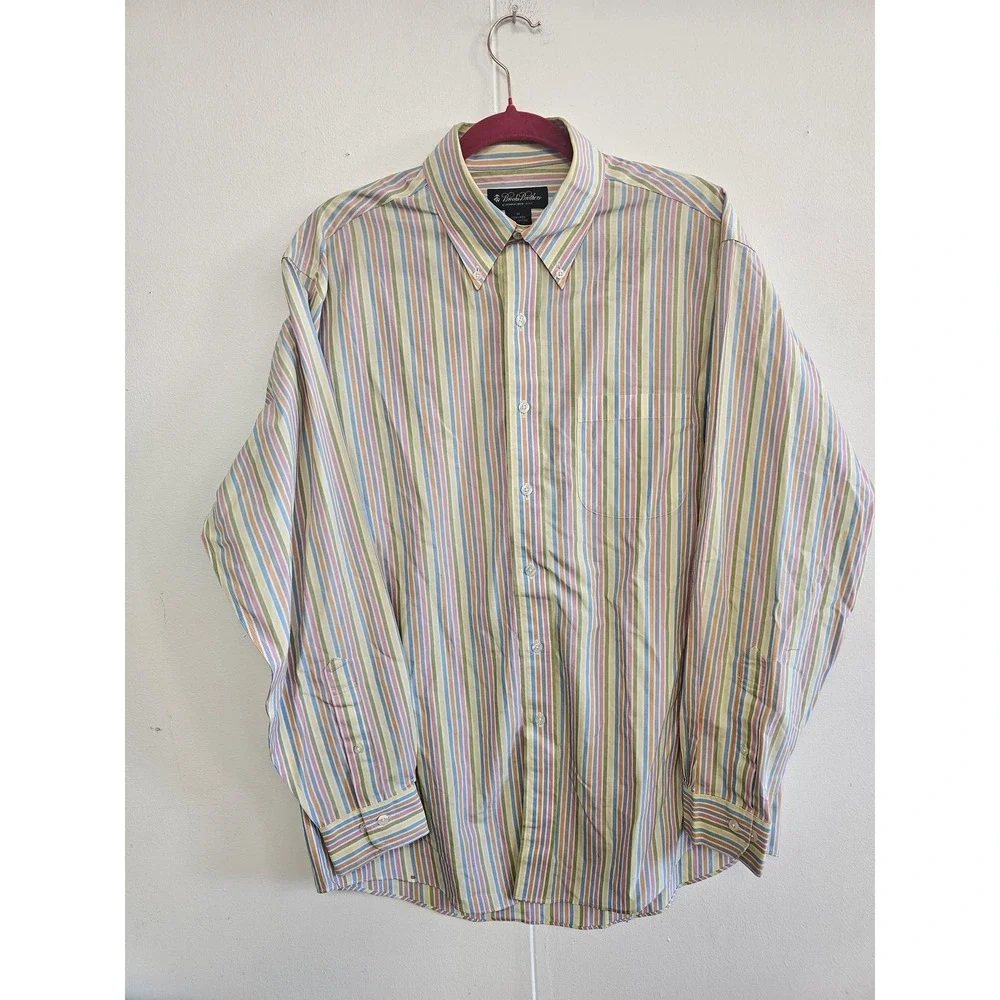 Brooks Brothers Shirt Mens Medium Multicolor Stripe Non Iron Dress Long Sleeve